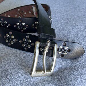 NY Co Leather Studded Belt Womens Small Genuine Rocker Western Nickel Buckle